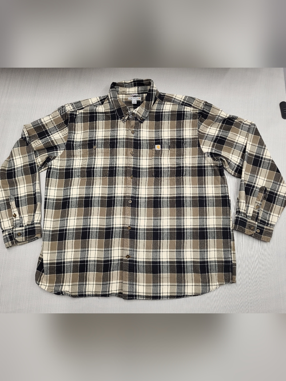 Carhartt Relaxed Fit Thick Flannel Mens 3XL Brown Plaid Long Sleeve Button Up